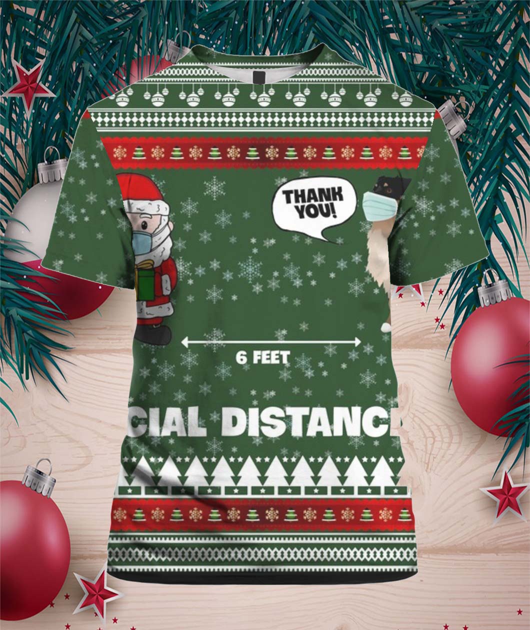 6 Feet Social Distancing Border Collie And Santa Claus 3D Christmas Ugly Hoodie Sweater shirt- Best Christmas Gifts 2023