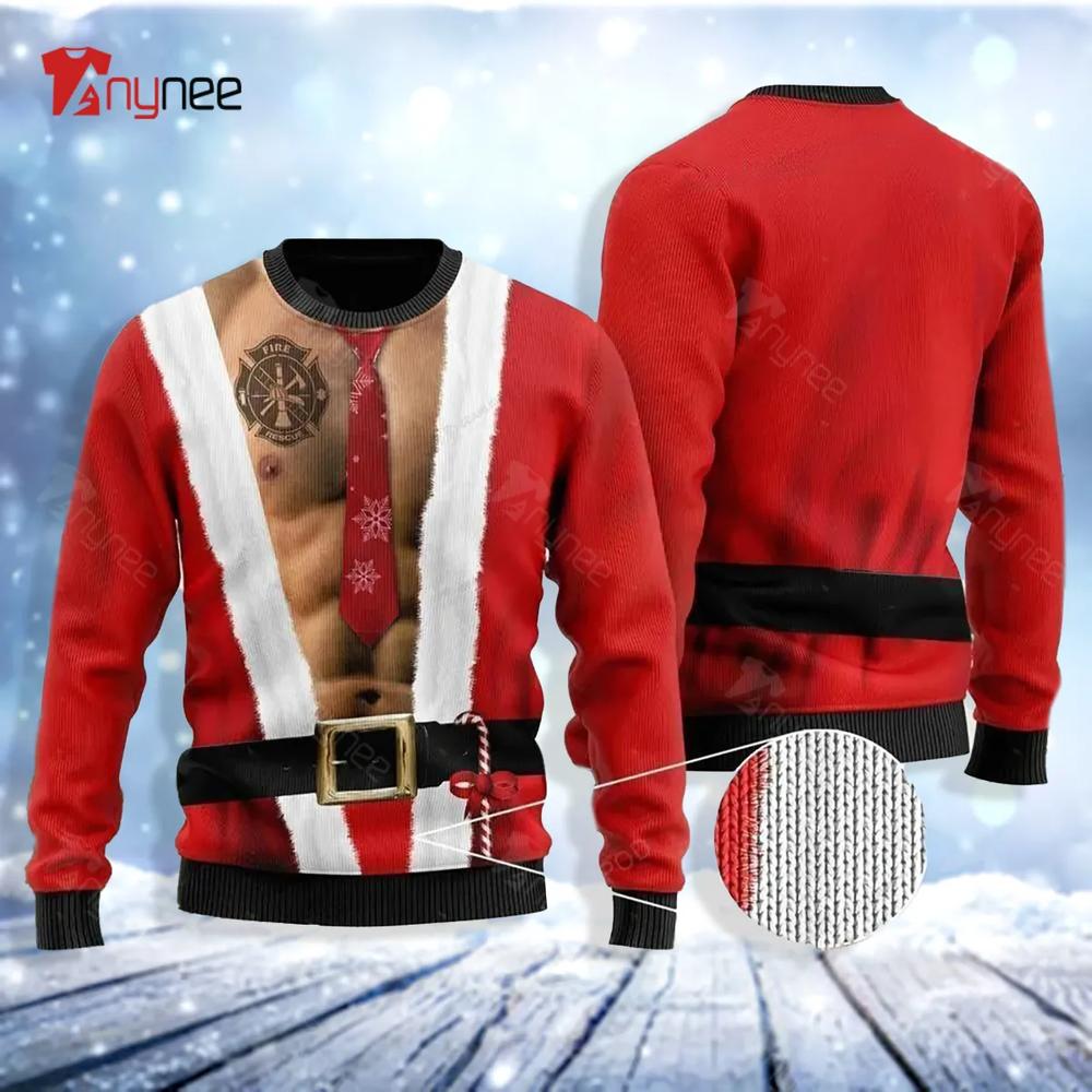 6 Packs Body With Firefighter Tattoo For Firefighters Ugly Christmas Sweater- Best Christmas Gifts 2023