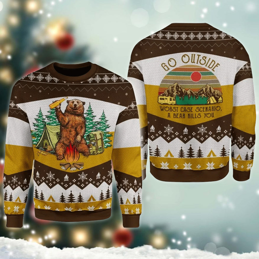 A Bear With Beer Go Outside Camping Sweater – Best Christmas Gifts 2023