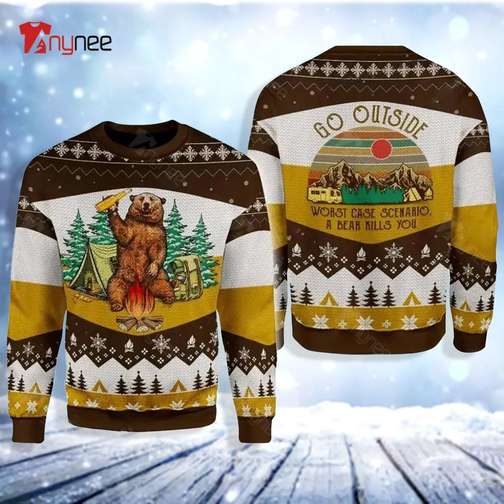 A Bear With Beer Vintage Camping Ugly Christmas Sweater- Best Christmas Gifts 2023