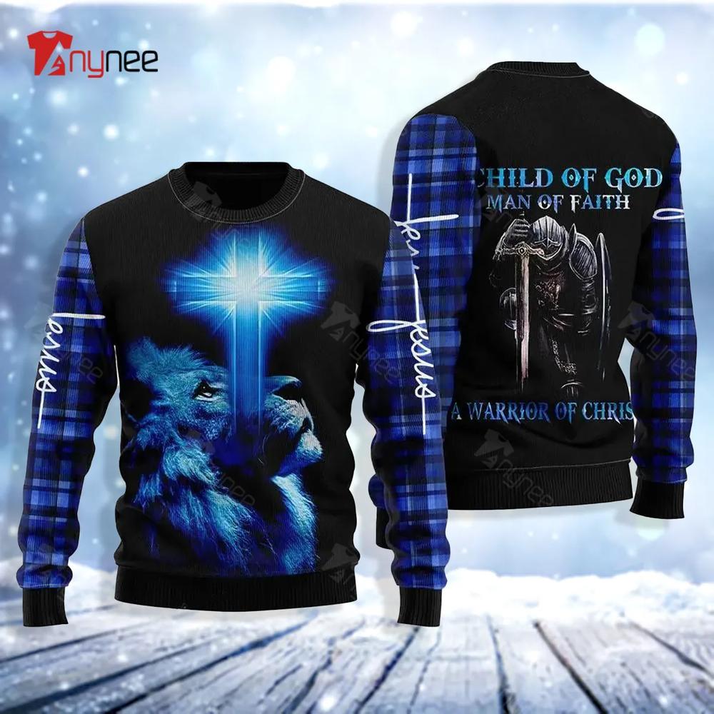 A Child Of God A Man Of Faith Ugly Christmas Sweater- Best Christmas Gifts 2023