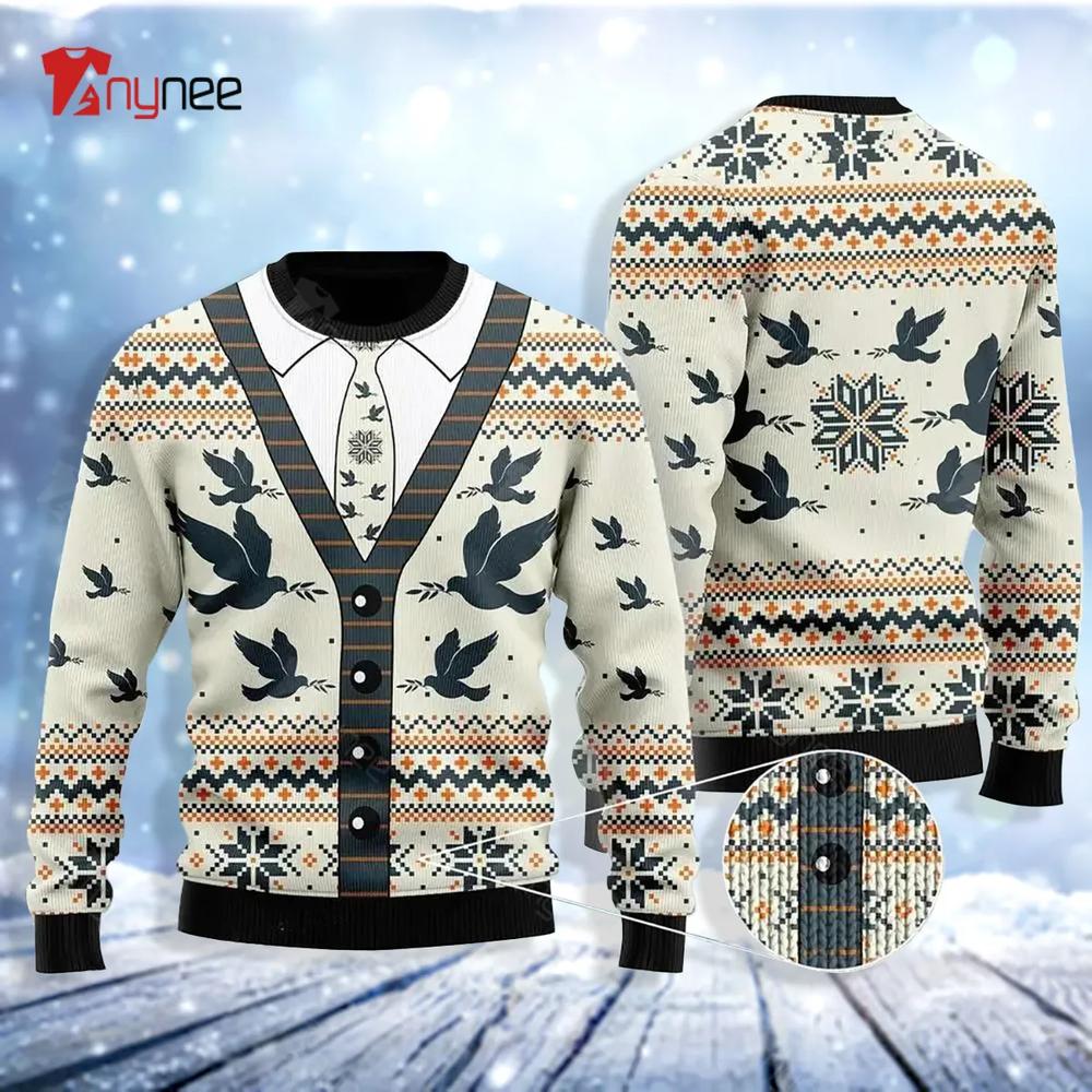 A Silhouette Of Flying Pigeon Cardigan Ugly Christmas Sweater- Best Christmas Gifts 2023