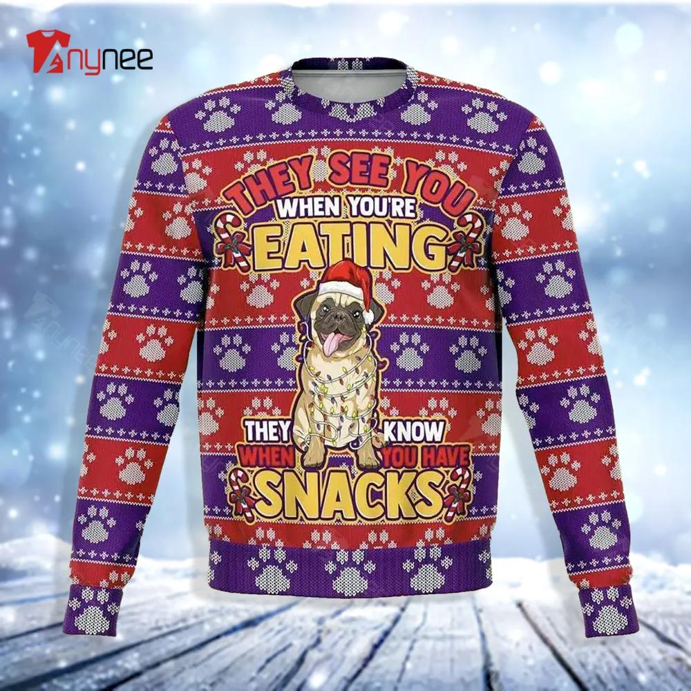 Adorable Pug Snacks 3D All Over Print Ugly Christmas Sweater- Best Christmas Gifts 2023