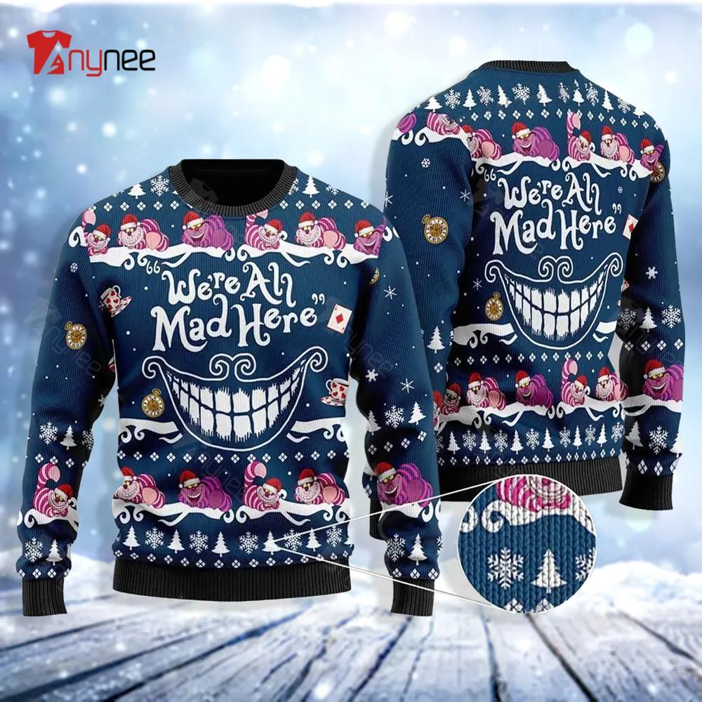 Alice In Wonderland Ugly Christmas Sweater Cheshire Cat Smile- Best Christmas Gifts 2023