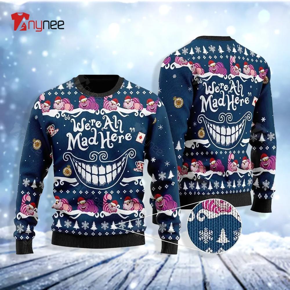 Alice In Wonderland Ugly Christmas Sweater Cheshire Cat Smile- Best Christmas Gifts 2023