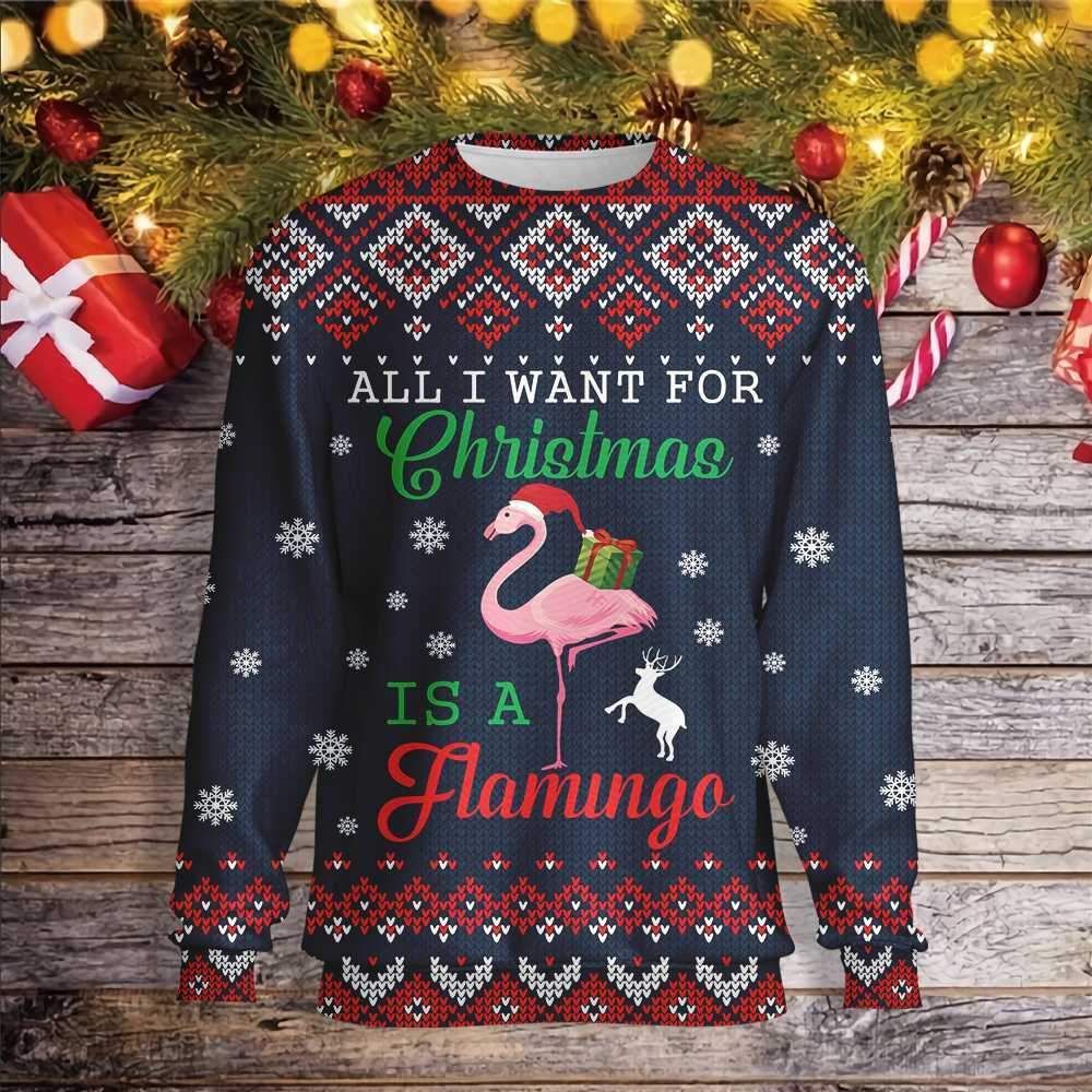 All I Want For Christmas is A Flamingo Ugly Christmas Sweater | For Men & Women | Adult | US3198- Best Christmas Gifts 2023