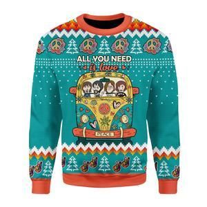 All You Need Is Love Hippie Ugly Christmas Sweater | For Men & Women | Adult | US3307- Best Christmas Gifts 2023