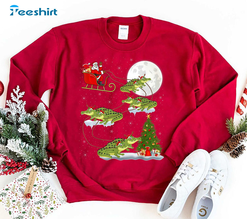 Alligator Christmas Shirt, Florida Trendy Short Sleeve Sweater