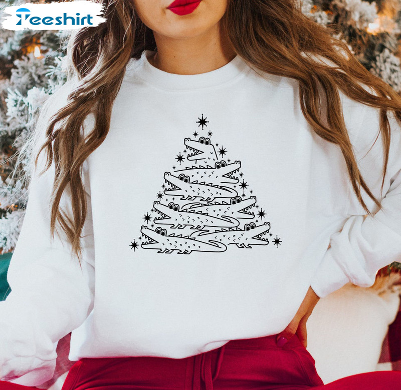 Alligator Christmas Sweatshirt, Christmas Tree Long Sleeve Sweater