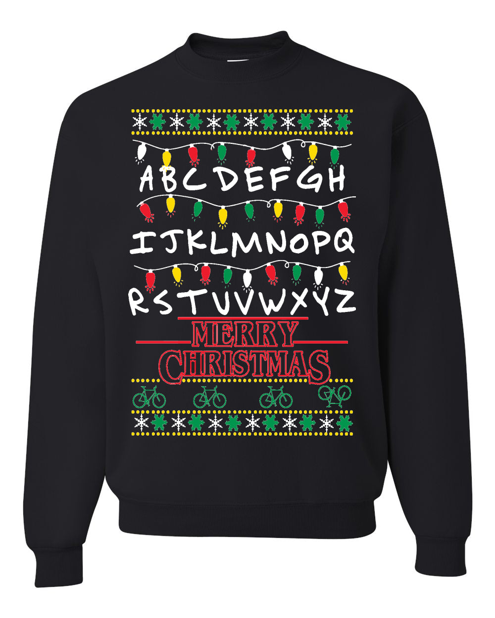 Alphabet A-Z Christmas lights Ugly Christmas Sweater Unisex Crewneck Graphic Sweatshirt- Best Christmas Gifts 2023