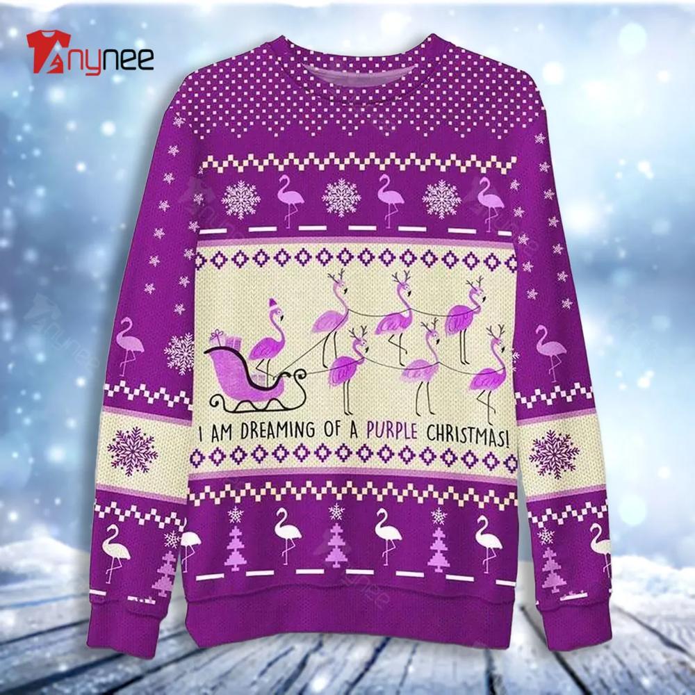 Alzheimer Flamingo I Am Dreaming Of Purpleugly Christmas Sweater- Best Christmas Gifts 2023