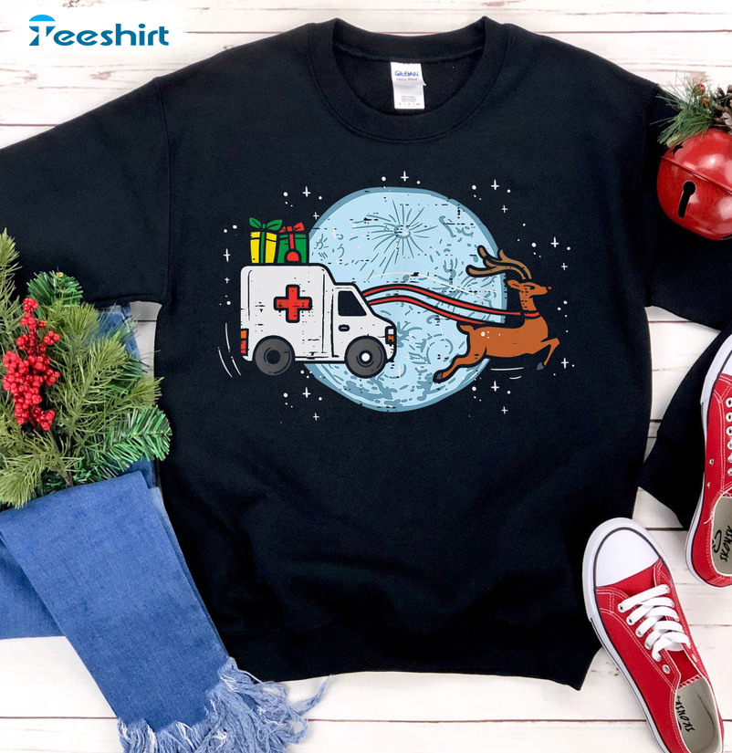 Ambulance Christmas Shirt, Ambulance Driver Emt Crewneck Unisex Hoodie