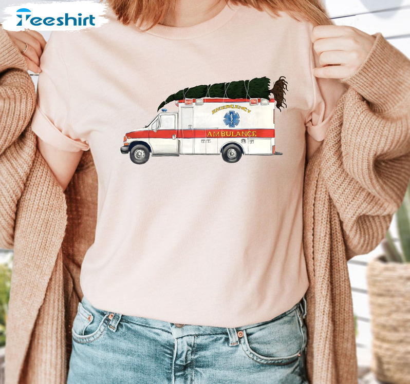 Ambulance Christmas Tree Shirt, Christmas Tree Lovers Unisex Hoodie Crewneck