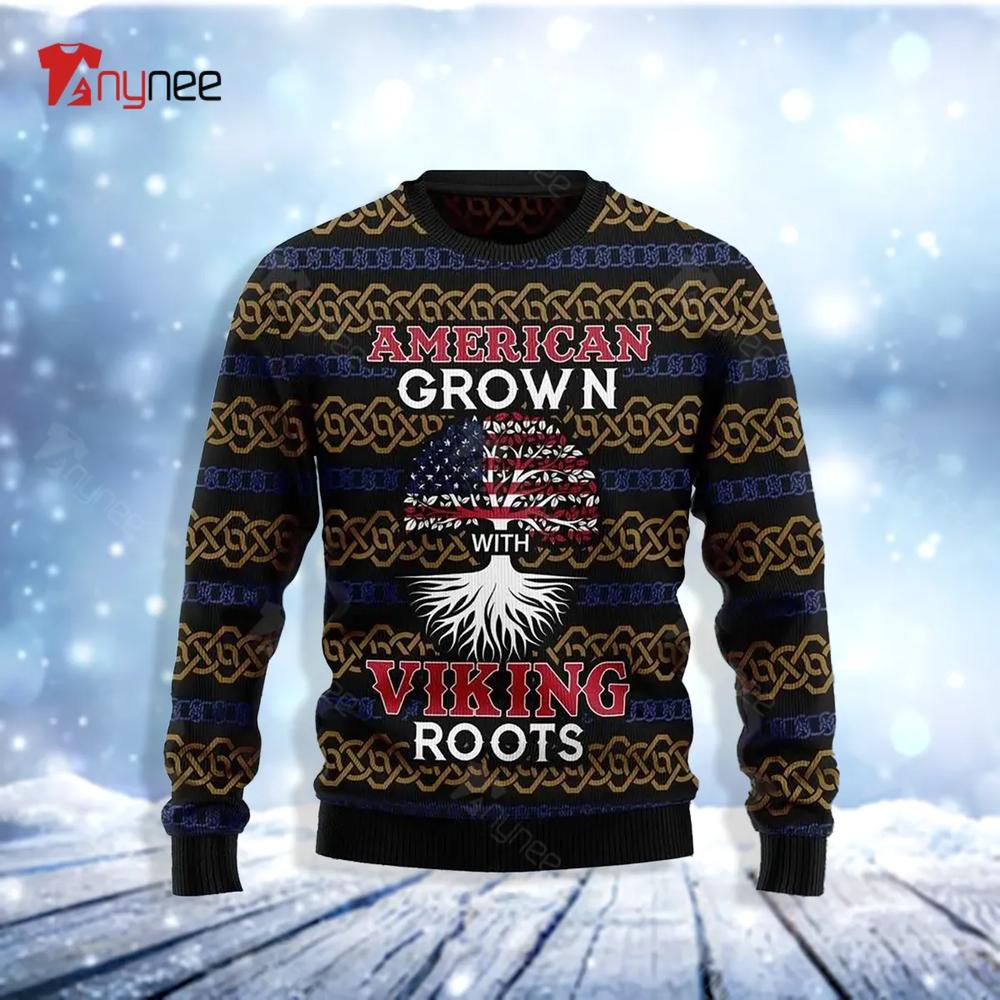 American Grown With Viking Roots Ugly Christmas Sweater- Best Christmas Gifts 2023