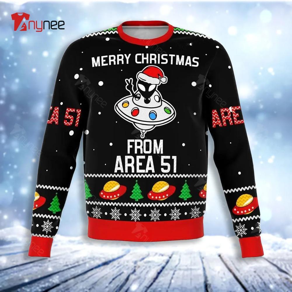 Area 51 Aliens Merry Xmas Premium Ugly Christmas Sweater- Best Christmas Gifts 2023