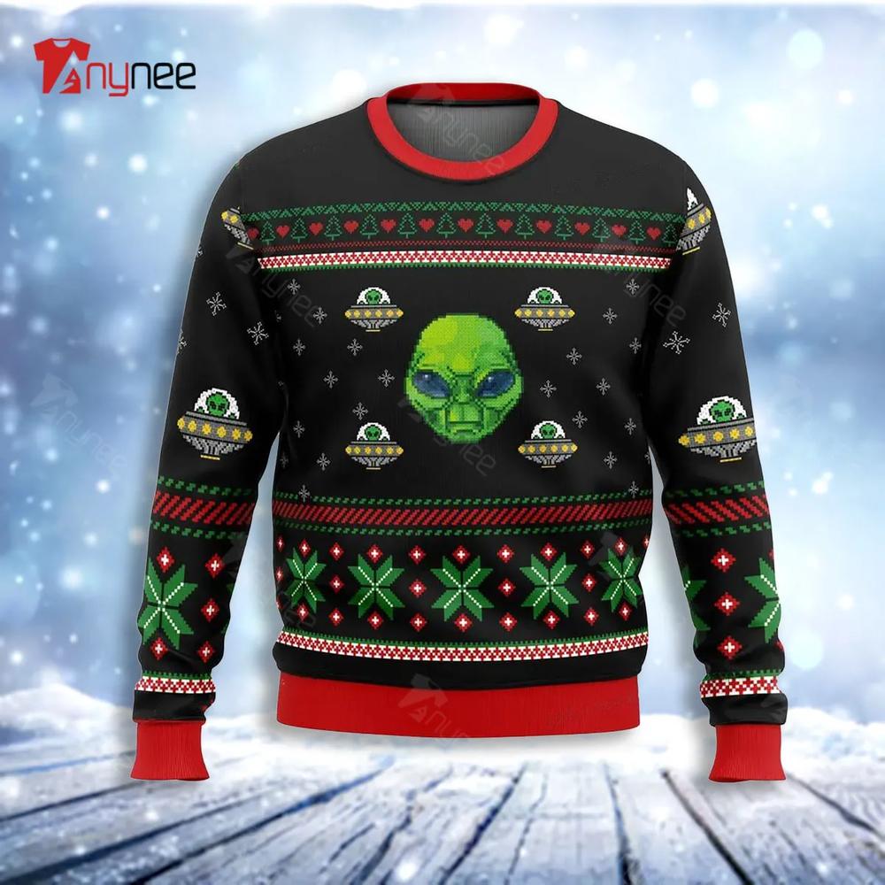 Area 51 Ufo And Snowflake Christmas Ugly Christmas Sweater- Best Christmas Gifts 2023