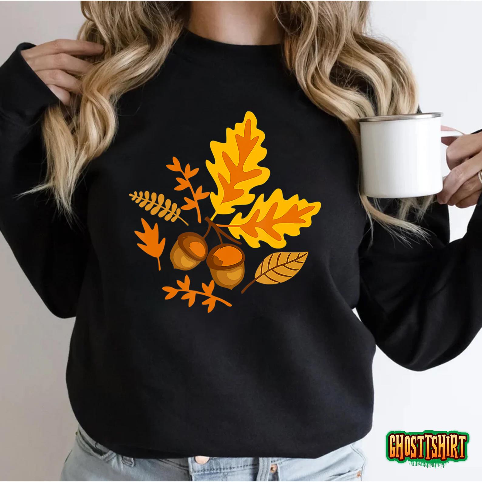 Autumn Leaves and Acorns Fall for Women Thanksgiving Cute T-Shirt