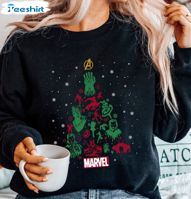 Avengers Christmas Tree Shirt, Superhero Sweater Unisex Hoodie