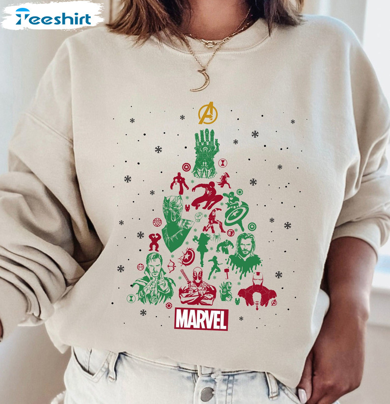 Avengers Christmas Tree Shirt, Superhero Sweater Unisex Hoodie