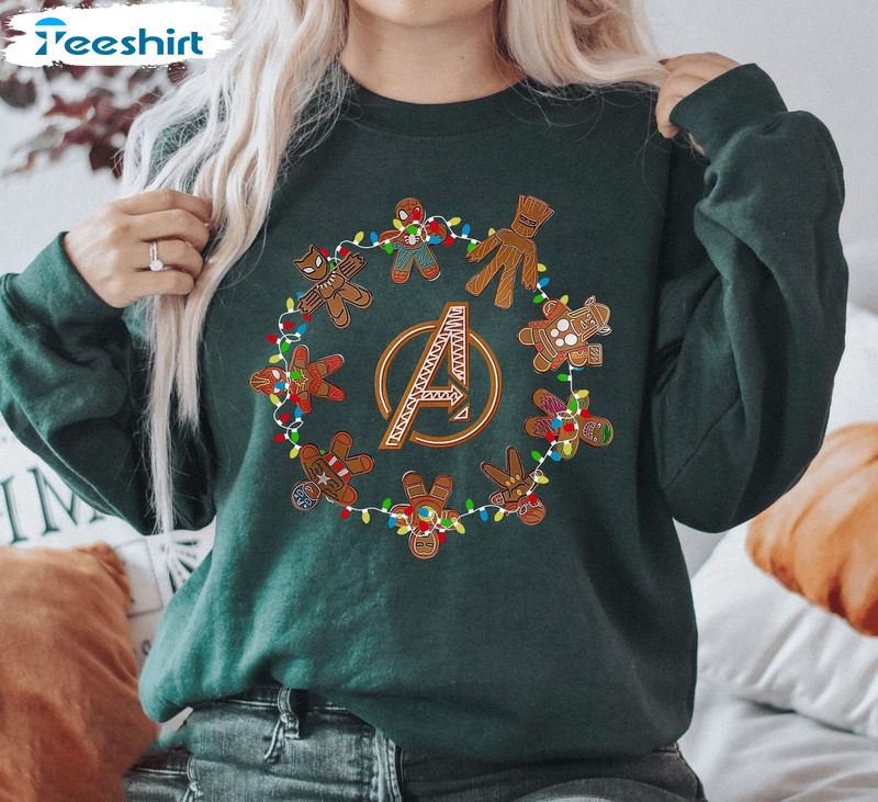 Avengers Gingerbread Shirt, Superhero Christmas Unisex Hoodie Short Sleeve