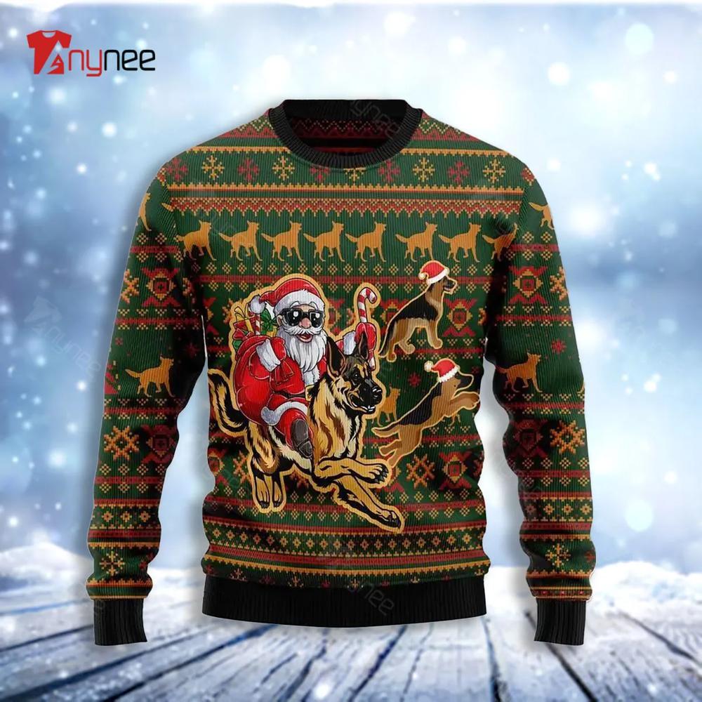 Awesome German Shepherd Santa Claus Womens Ugly Christmas Sweater- Best Christmas Gifts 2023