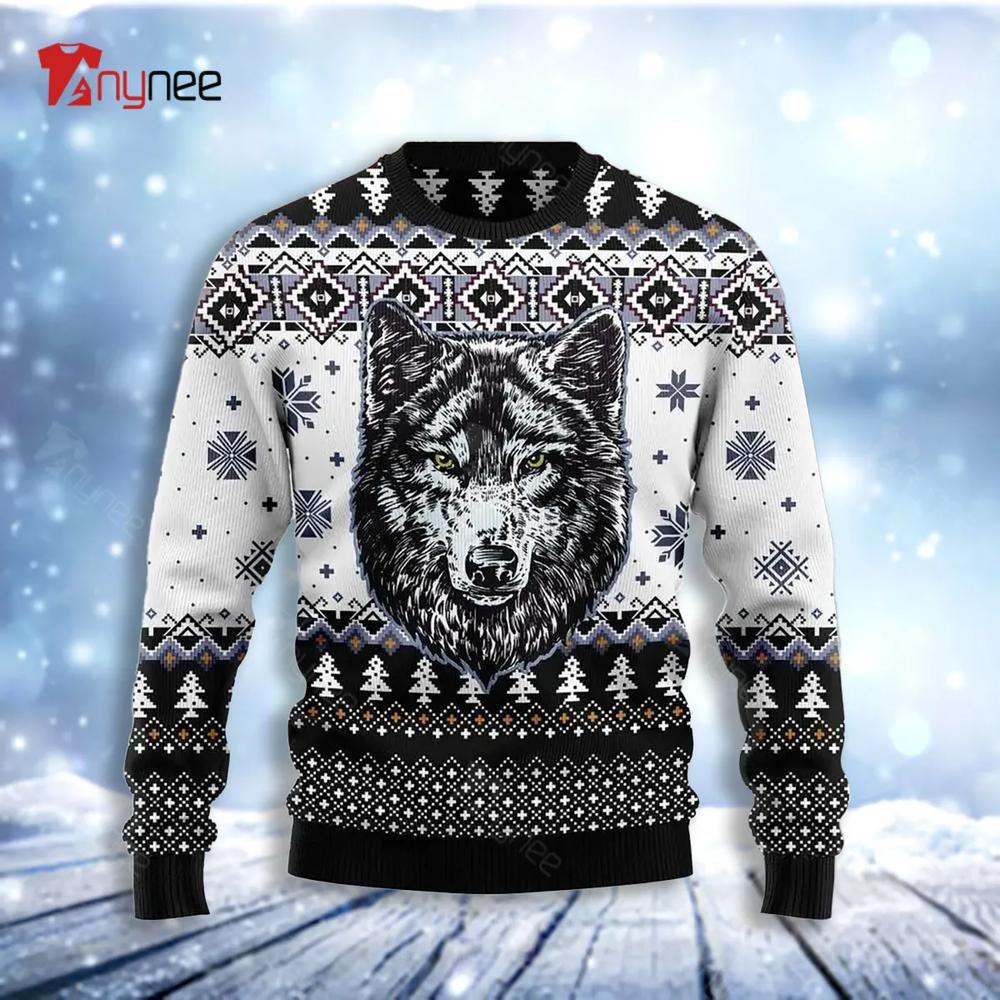 Awesome Wolf Face Womens Ugly Christmas Sweater- Best Christmas Gifts 2023