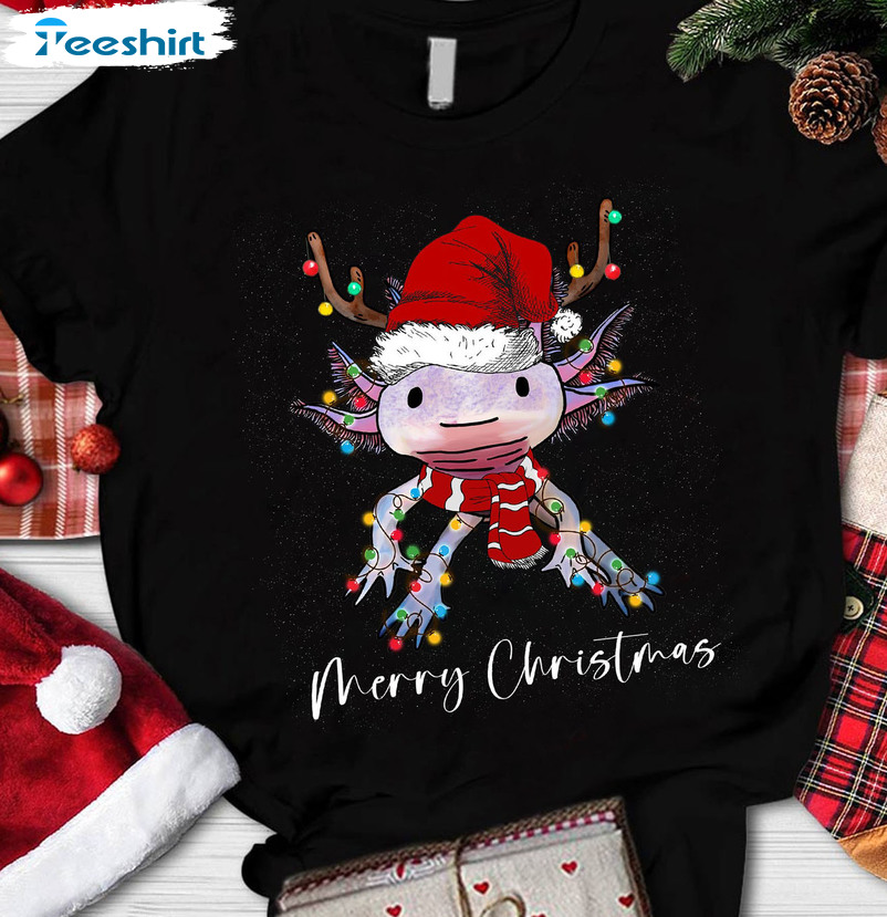 Axolotl Merry Christmas Shirt, Axolotl Lover Unisex Hoodie Short Sleeve