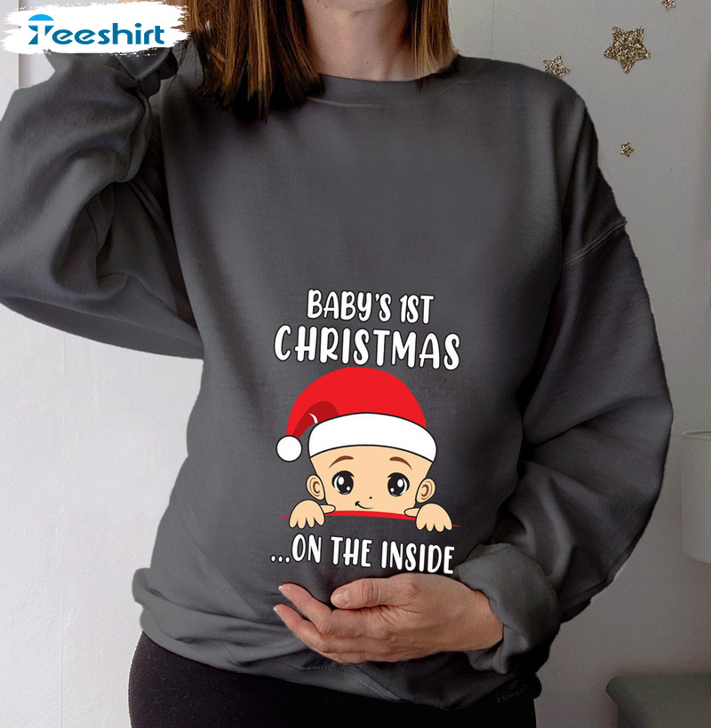 Baby 1st Christmas On The Inside Trending Short Sleeve Sweatshirt