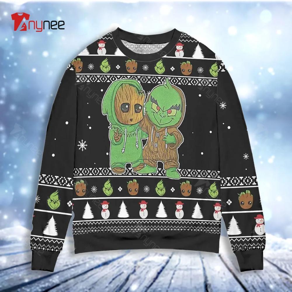 Baby Groot And Grinch Best Friends Ugly Christmas Sweater- Best Christmas Gifts 2023