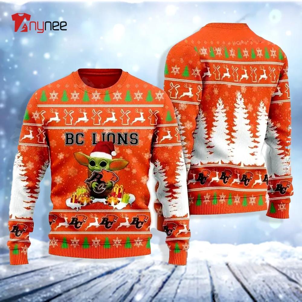 Baby Yoda Bc Lions Ugly Christmas Sweater- Best Christmas Gifts 2023