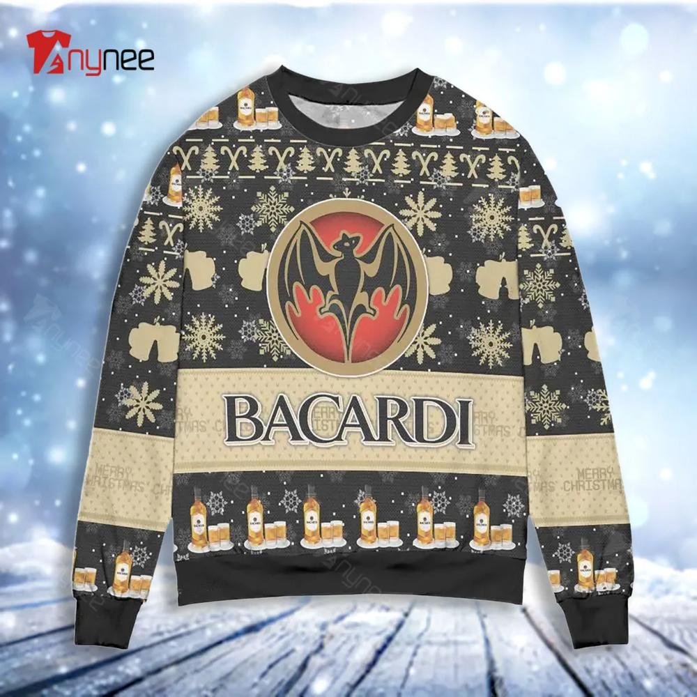 Bacardi Rum Snowflake Ugly Christmas Sweater- Best Christmas Gifts 2023