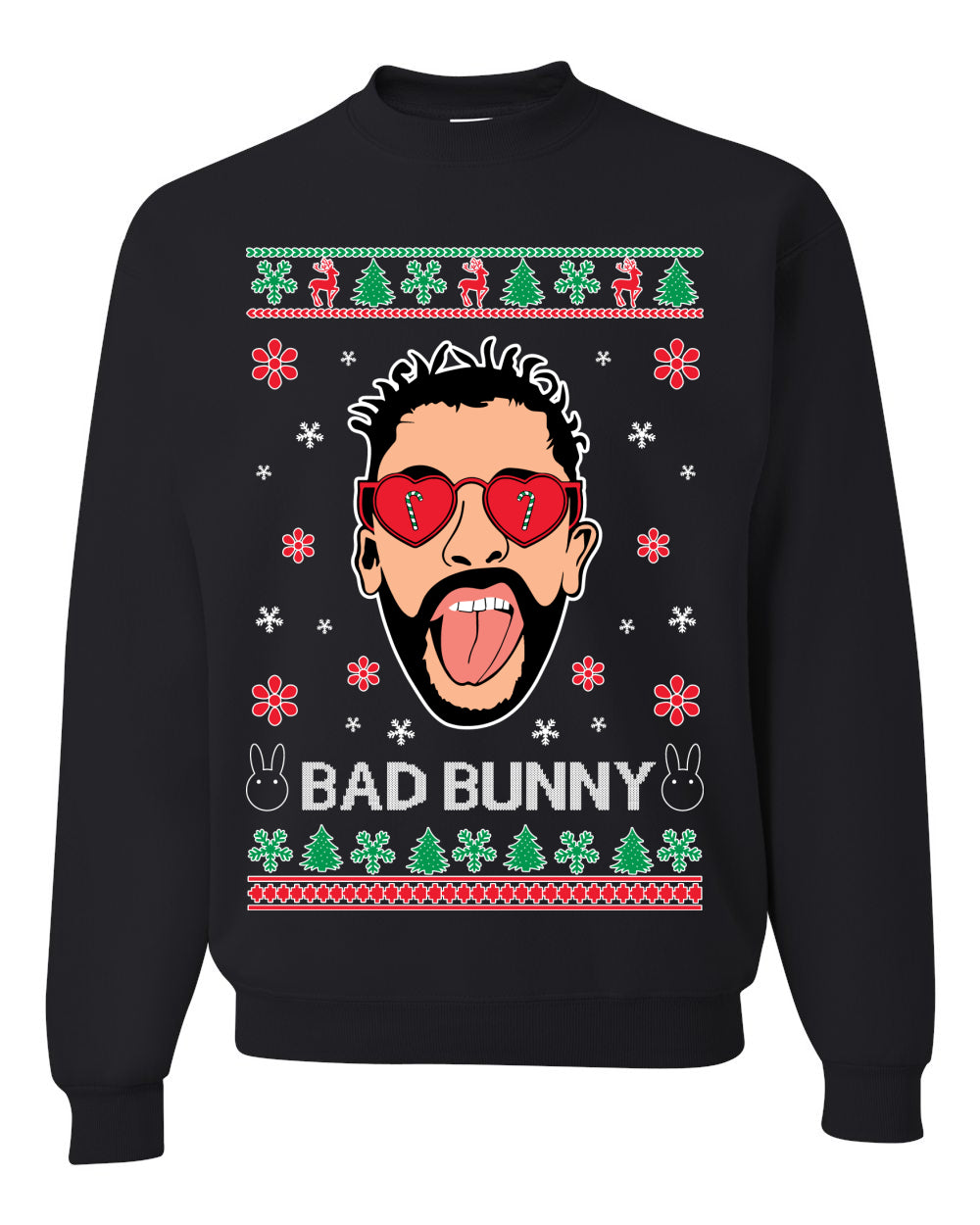 Bad Benito Bunny Latin Trap Xmas Ugly Christmas Sweater Unisex Crewneck Graphic Sweatshirt- Best Christmas Gifts 2023