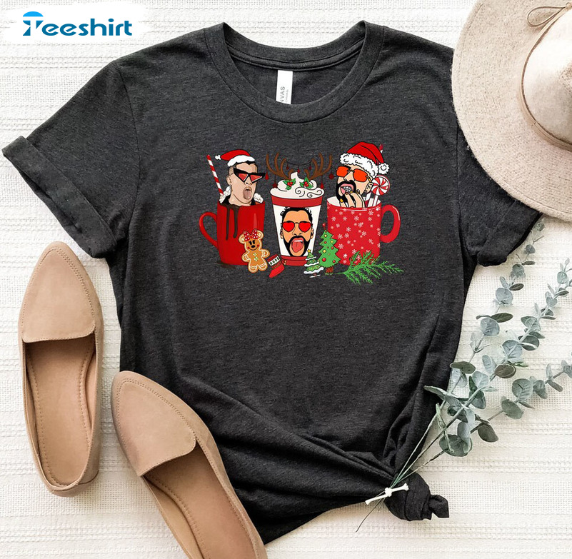 Bad Bunny Coffee Cups Christmas Vintage Short Sleeve Tee Tops