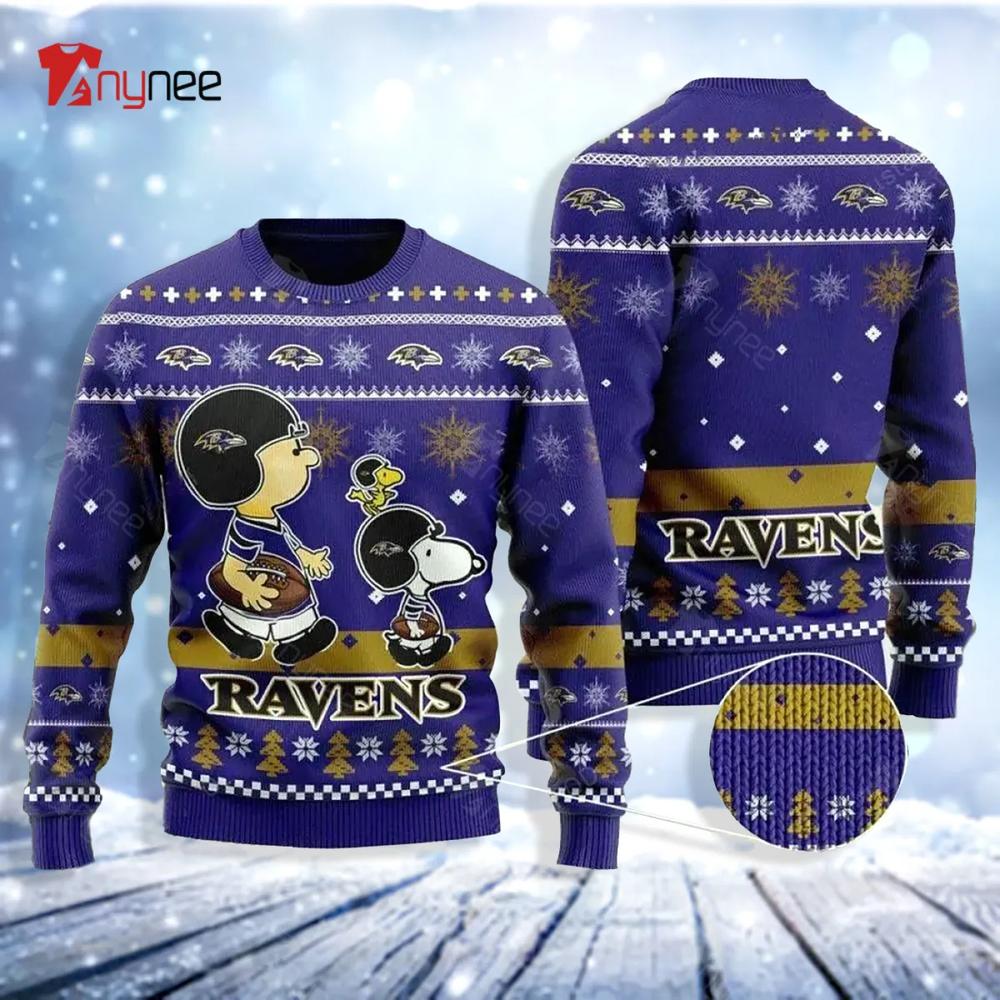 Baltimore Ravens Charlie Brown Peanuts Snoopy Ugly Christmas Sweater- Best Christmas Gifts 2023