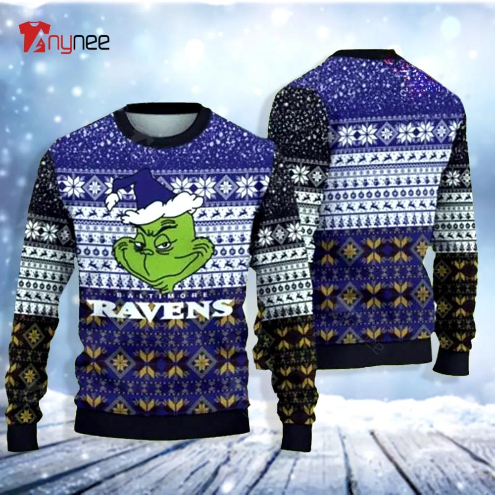 Baltimore Ravens Christmas Grinch Ugly Christmas Sweater- Best Christmas Gifts 2023