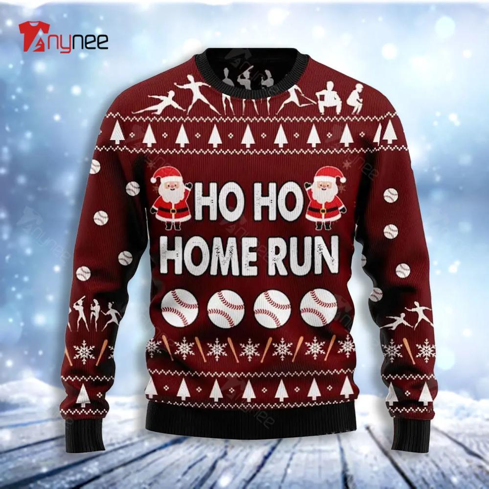 Baseball Hoho Home Run Ugly Christmas Sweater- Best Christmas Gifts 2023