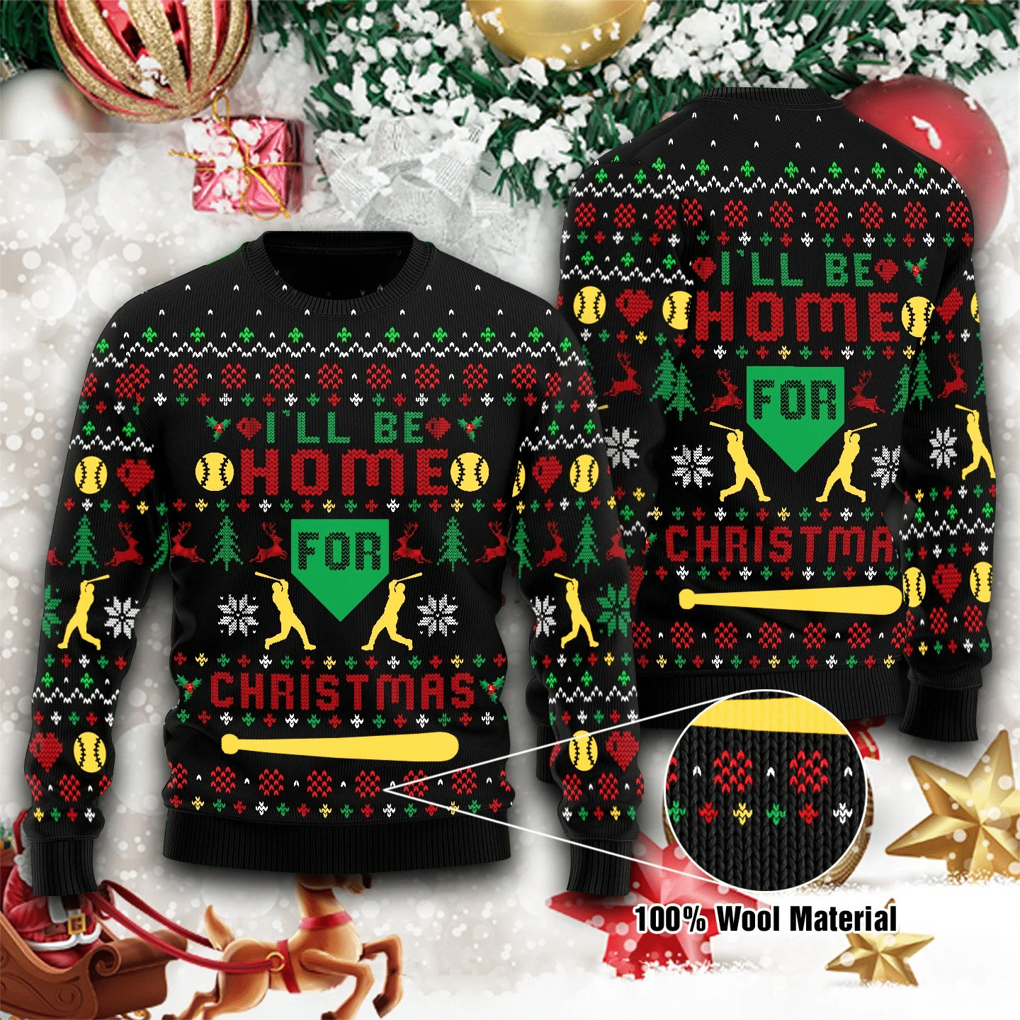 Baseball I’ll Be Home For Christmas Ugly Christmas Sweater | For Men & Women | Adult | US2003- Best Christmas Gifts 2023