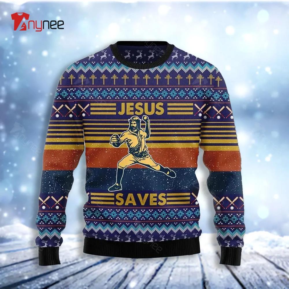 Baseball Jesus Save Occasion Christmas Holiday Ugly Christmas Sweater- Best Christmas Gifts 2023