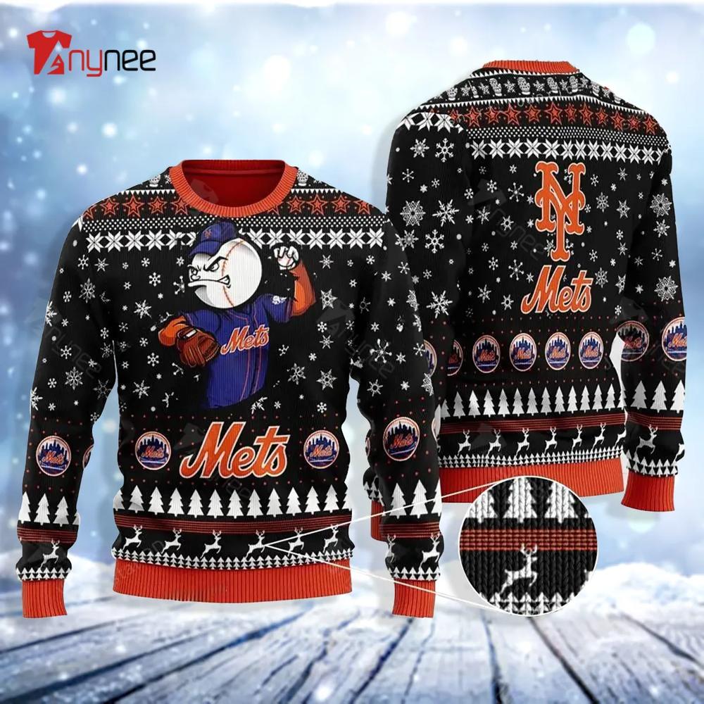 Baseball Team New York Met With The Mascot Mr. Met Womens Ugly Christmas Sweater- Best Christmas Gifts 2023