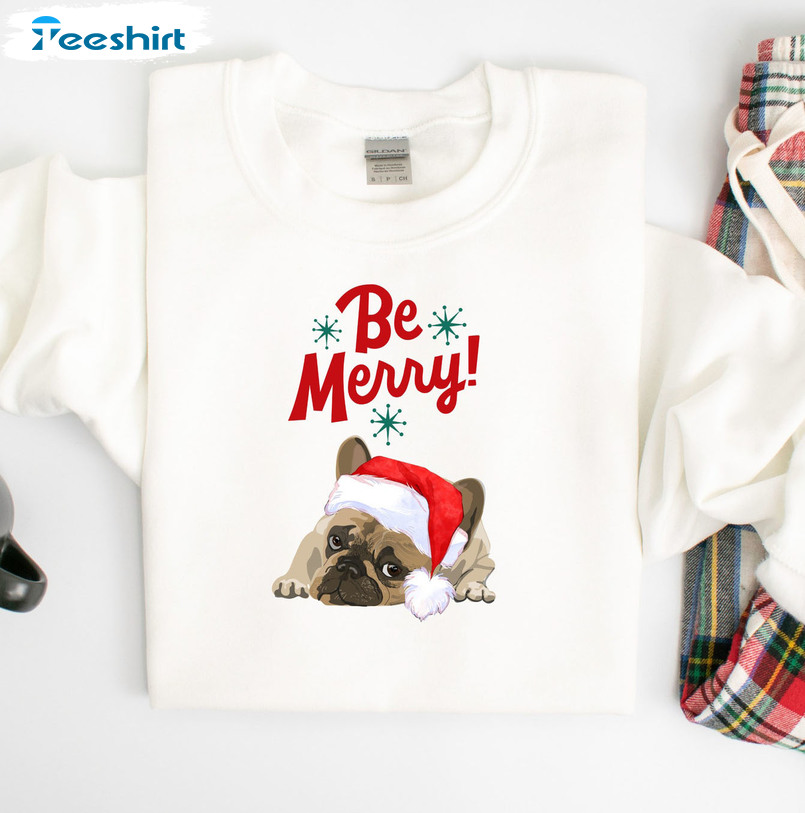 Be Merry French Bulldog Christmas Shirt, Vintage Short Sleeve Unisex T-shirt