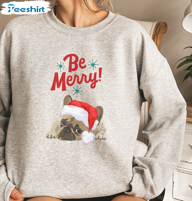 Be Merry French Bulldog Christmas Shirt, Vintage Short Sleeve Unisex T-shirt