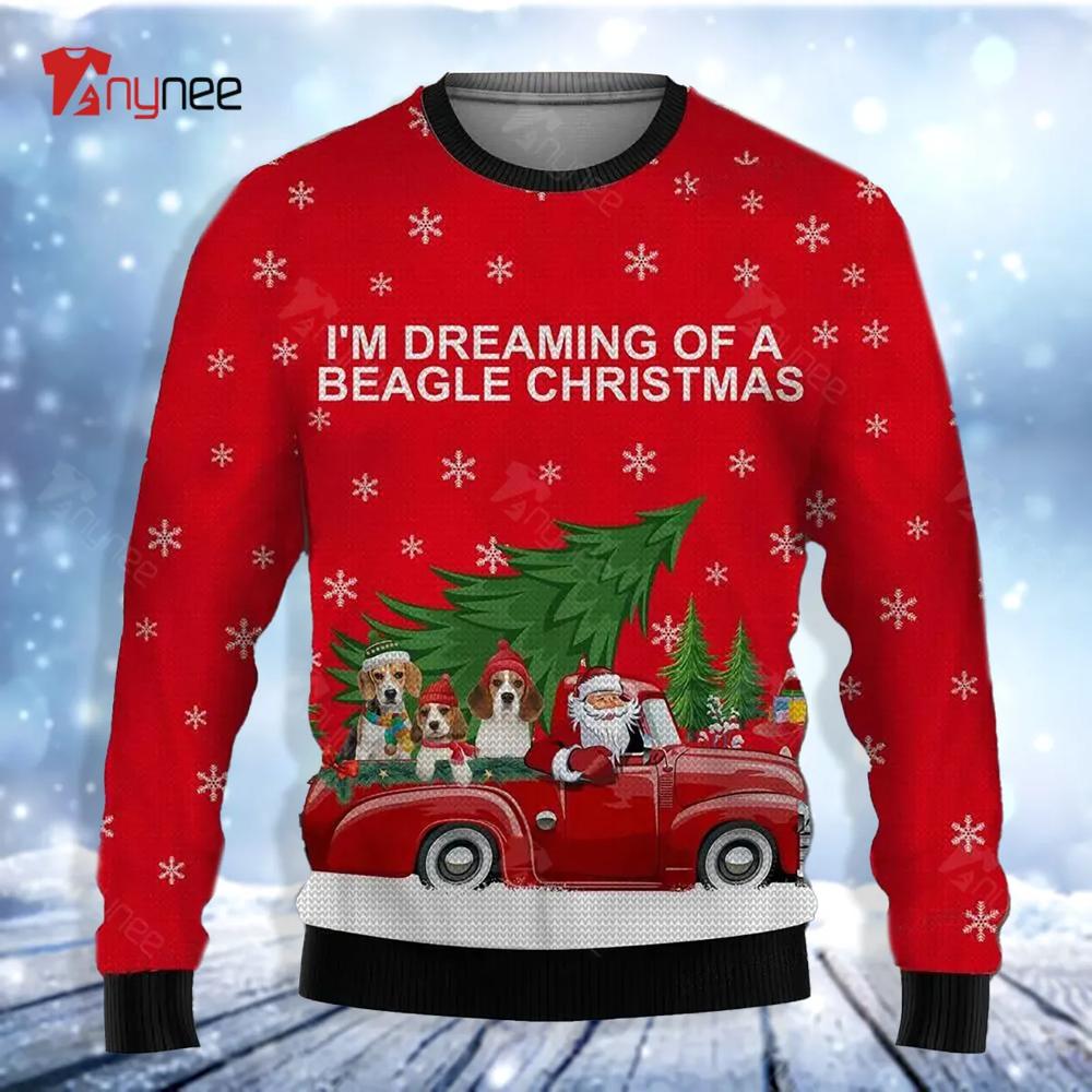 Beagle And Red Truck Ugly Christmas Sweater- Best Christmas Gifts 2023