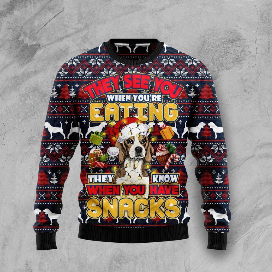 Beagle They Know When You Have Snacks Ugly Christmas Sweater | For Men & Women | Adult | US1765- Best Christmas Gifts 2023