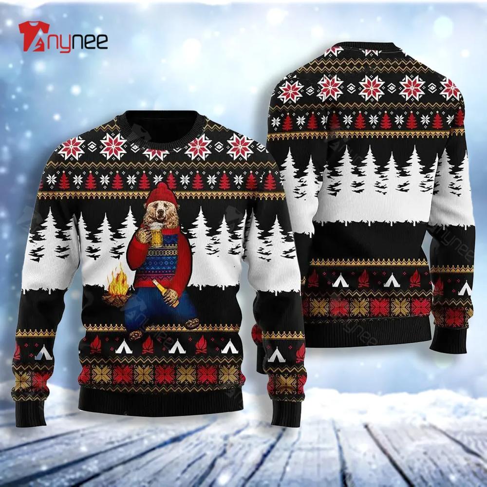 Bear Campfire Ugly Christmas Sweater- Best Christmas Gifts 2023