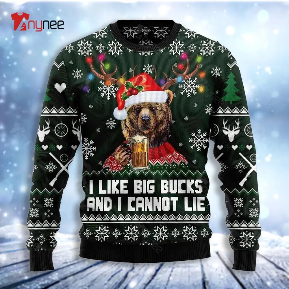 Bear Hunting And Beer Like Big Bucks And Cannot Lie Ugly Christmas Sweater- Best Christmas Gifts 2023