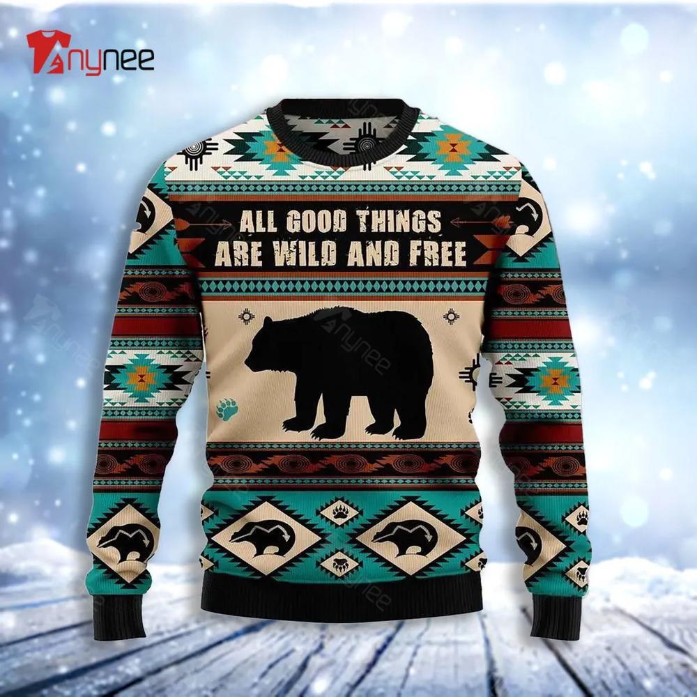 Bear Wild And Free Ugly Christmas Sweater- Best Christmas Gifts 2023