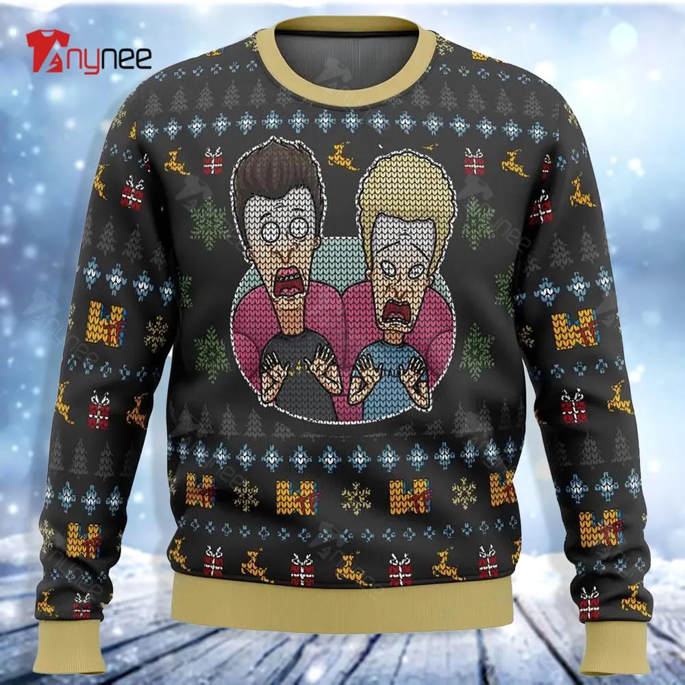 Beavis And Butthead Surprise Reaction Ugly Christmas Sweater- Best Christmas Gifts 2023