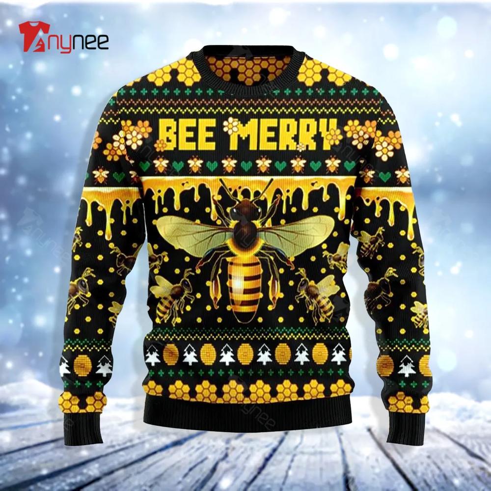 Bee Merry Funny Ugly Christmas Sweater- Best Christmas Gifts 2023