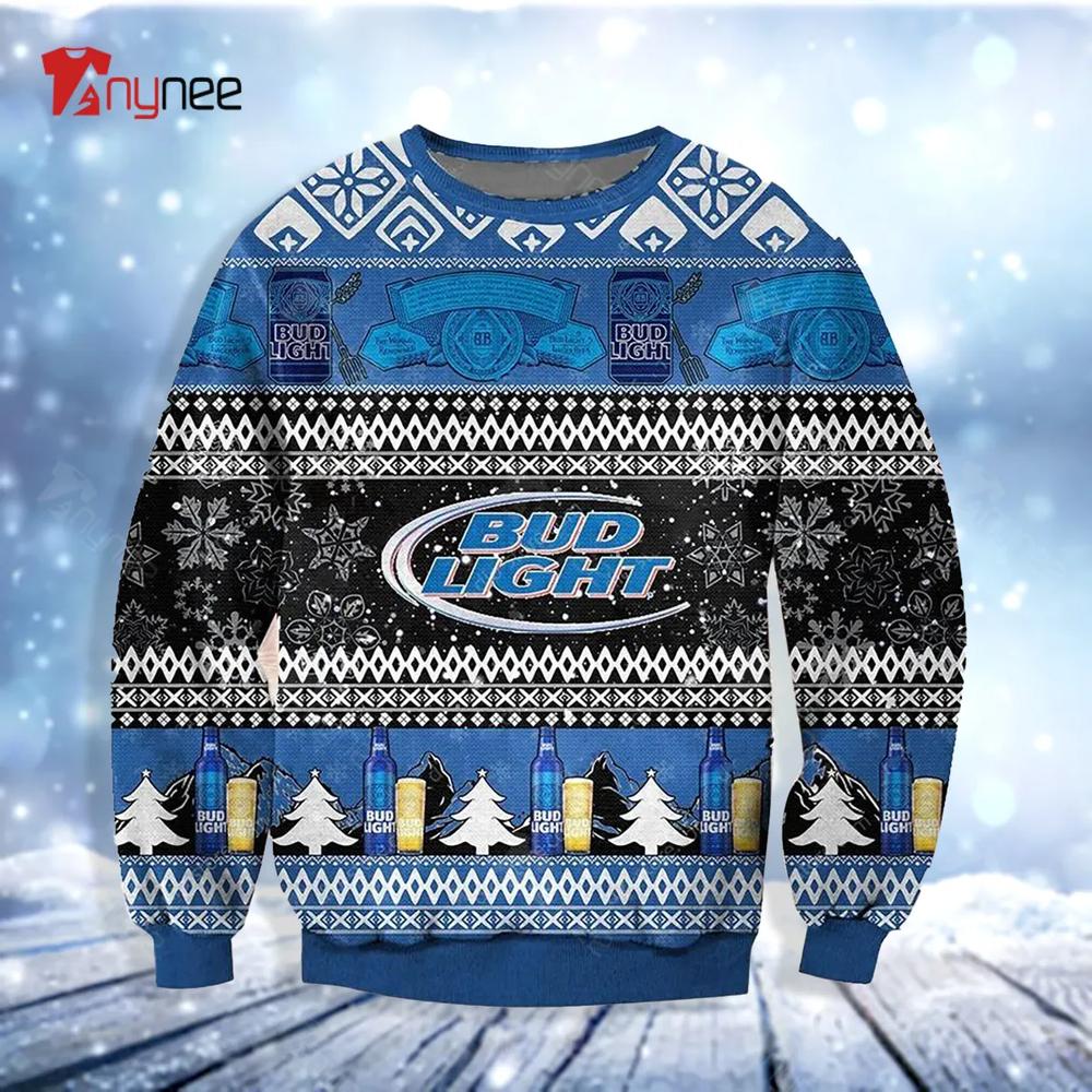 Beer Bud Light Dark Blue Ugly Christmas Sweater- Best Christmas Gifts 2023