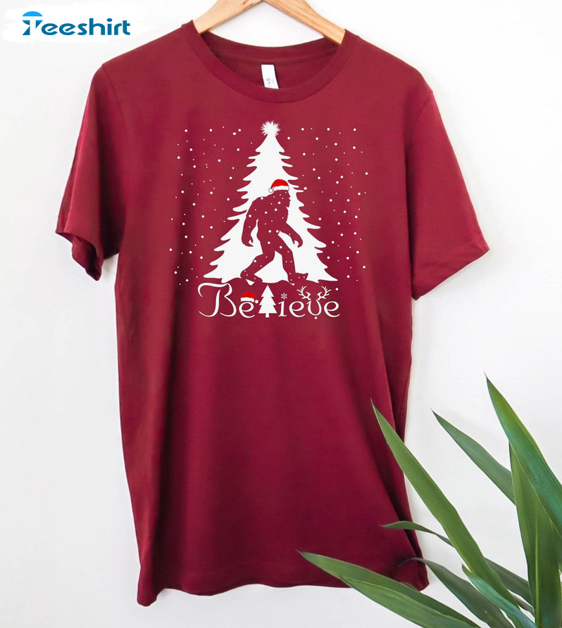 Believe Bigfoot Christmas Shirt, Funny Christmas Tee Tops Sweatshirt